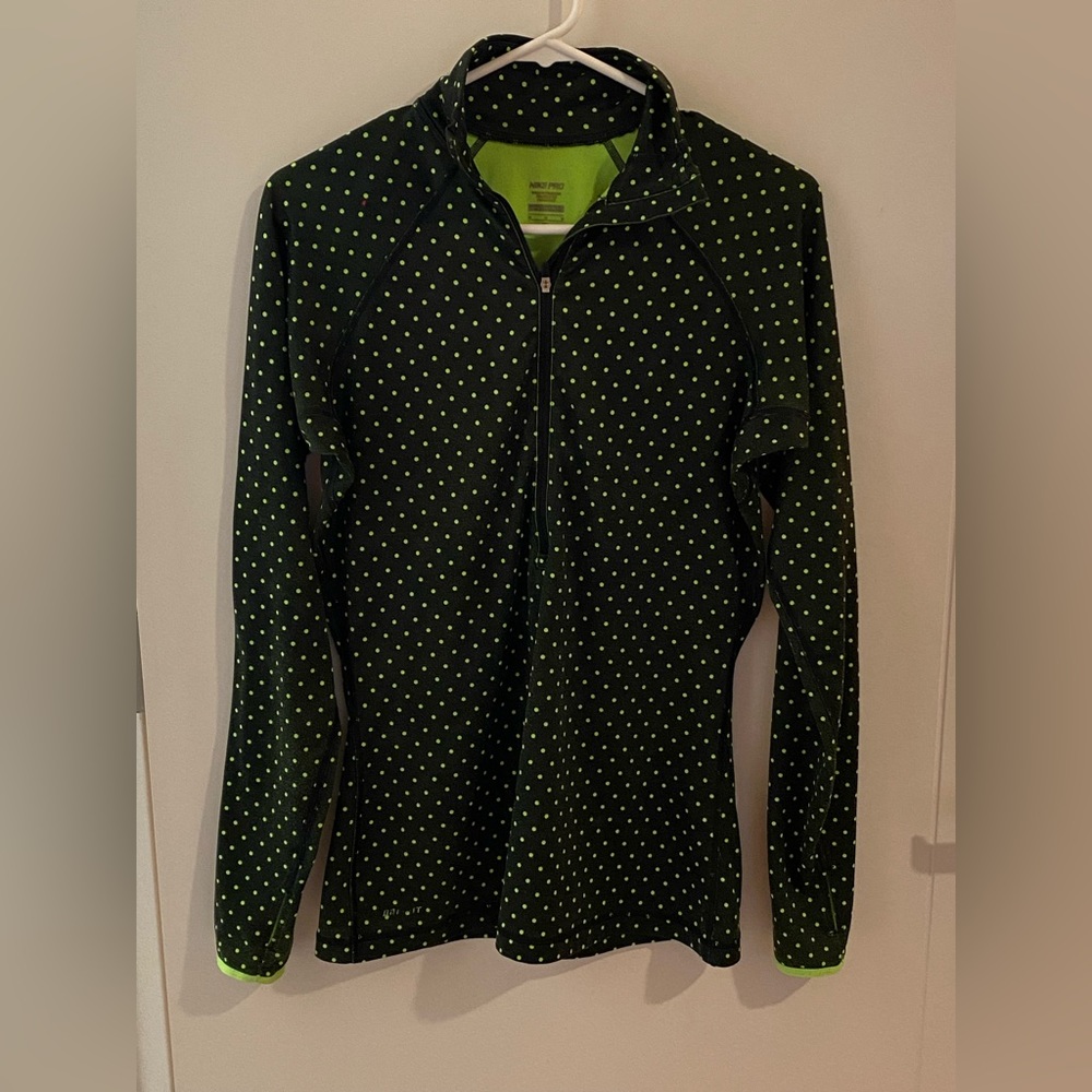Nike Pro Hyperwarm 1/2 Zip Pullover Black and Neon Green Polkadot Size Medium